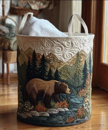 Adventure Quilted Deep Forest Wanderer Laundry Hamper — Woodland Print Fabric Basket, Heavy-Duty Collapsible Storage With Handles, Easy Clean