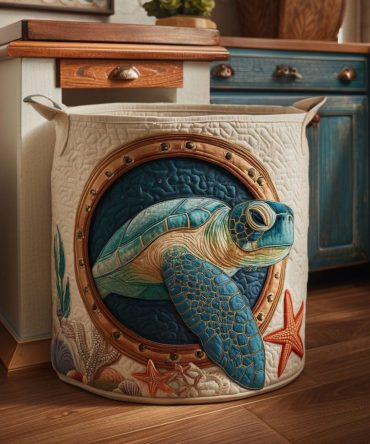 Deep Voyage Quilted Laundry Basket - Nautical-Inspired Foldable Fabric Hamper With Sturdy Handles, Machine-Washable & Space-Saving Design