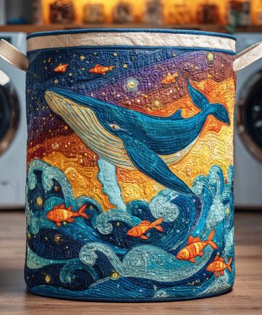 Deep Whale Quilted Laundry Hamper - Oceanic Foldable Laundry Basket With Durable Quilted Fabric & Carry Handles
