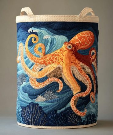 Deepsea Octopus Quilted Laundry Hamper — Stylish Collapsible Fabric Basket For Nautical-Themed Bedrooms, Bathroom & Toy Storage