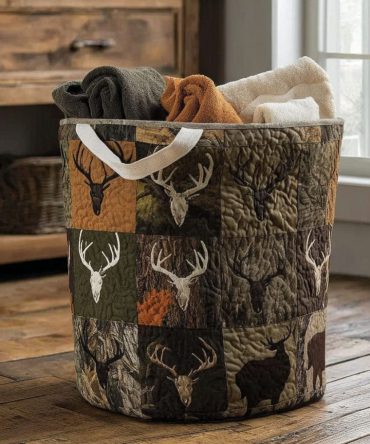 Deepwood Trophy Quilted Laundry Hamper - Heritage-Inspired Foldable Storage Basket With Sturdy Handles For Rustic Elegance