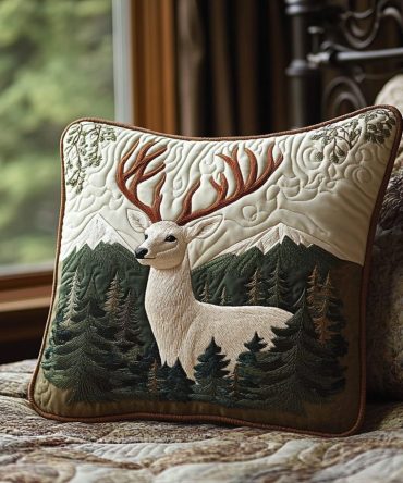 Deer Charm Quilted Throw Pillow Cover — Woodland Antler Accent, Decorative Pillowcase For Cozy Cabin, Lodge & Nature-Themed Rooms