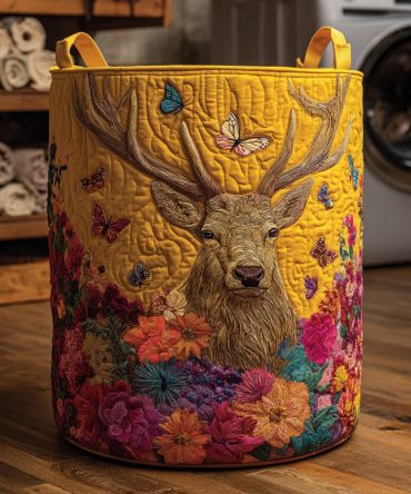 Nature-Inspired Quilted Hamper With Deer Forest King Print - Collapsible Large Laundry Basket, Durable Fabric Storage For Home & Cabin Décor