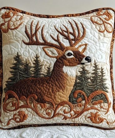 Deer Glory Quilted Pillow Cover — Elegant Rustic Throw Accent, Quilted Decorative Pillowcase For Cabin Living, Lodge & Farmhouse Interiors