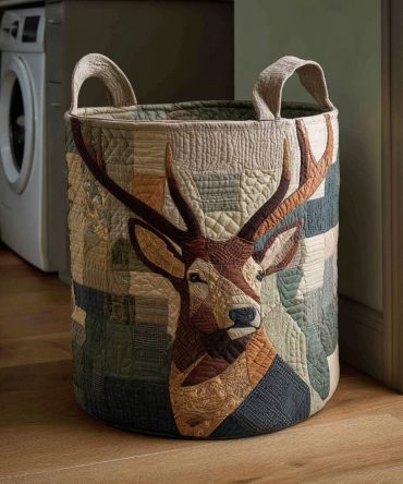 Deer Meadow Leap Quilted Laundry Hamper — Nature-Inspired Foldable Laundry Basket With Deer & Meadow Print, Soft Washable Storage For Home & Cabin