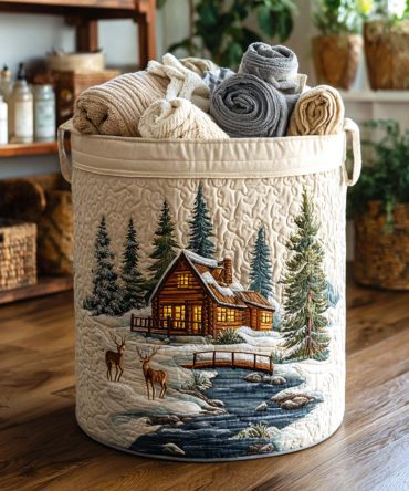 Deer Valley Quilted Laundry Hamper — Woodland Print Foldable Basket With Handles , Rustic Home & Cabin Laundry Organizer