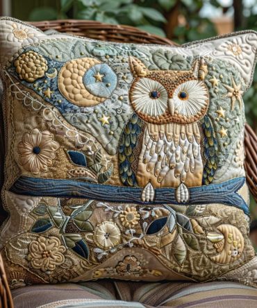 Delightful Owl Quilted Pillow Cover — Playful Forest Owl Pattern, Machine-Washable Quilted Sham, Soft Hypoallergenic Fabric For Kids' Beds