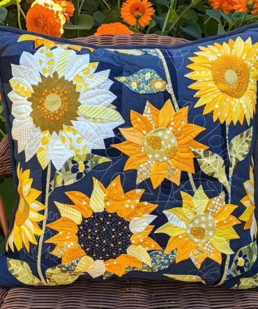 Bright Sunflower Quilted Accent Pillow Cover - Delightful Floral Pillowcase For Sofas, Beds & Summer Home Styling, Easy Care