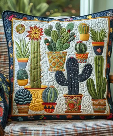 Desert Oasis Quilted Pillow Cover — Warm Desert Tones Quilted Throw Pillowcase, Boho Southwestern Accent