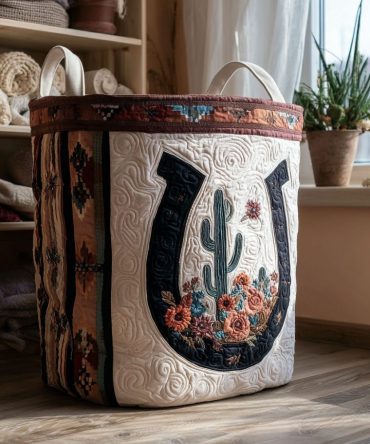 Desert Bloom Legacy Quilted Laundry Hamper – Southwestern Fabric Laundry Basket, Soft-Quilted, Collapsible & Stylish Room Storage