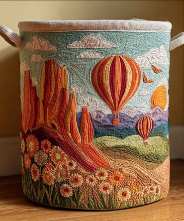 Desert Bloom Quilted Laundry Hamper - Stylish Floral Fabric Basket, Collapsible Cotton-Lined Storage For Clothes & Linens