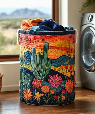 Desert Bloom Quilted Floral Laundry Hamper - Boho Collapsible Fabric Basket With Handles & Machine-Washable Liner For Stylish Storage