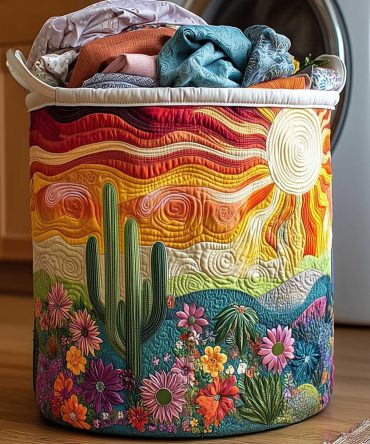 Desert Bloom Quilted Laundry Hamper — Floral Southwestern Collapsible Fabric Basket For Boho & Modern Home Organization