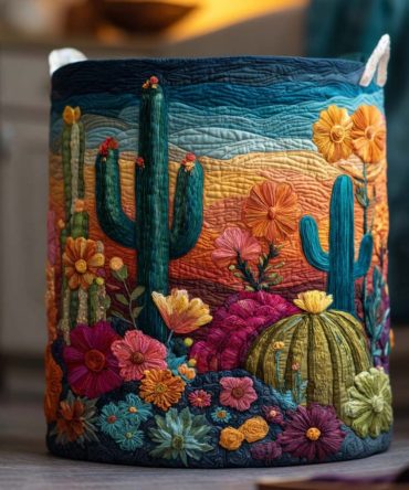Desert Bloom Quilted Laundry Hamper — Boho Floral Foldable Fabric Basket With Reinforced Handles, Quilted Texture & Easy-Clean Liner