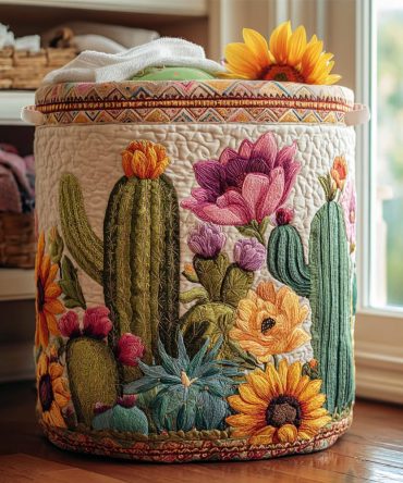 Desert Bloom Quilted Laundry Hamper — Boho Floral Washable Laundry Basket, Large Foldable Organizer With Handles For Stylish Storage