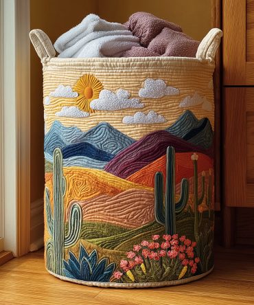 Desert Bloom Quilted Fabric Laundry Hamper — Boho Floral Foldable Laundry Basket With Handles, Durable Decorative Storage For Home & Rv