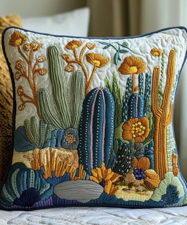 Desert Bloom Quilted Pillow Cover — Textured Floral Throw Pillowcase, Durable Cotton-Blend Accent For Rustic & Boho Interiors