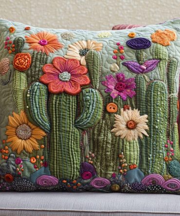 Desert Bloom Quilted Throw Pillow Cover — Southwestern Floral Accent Pillowcase For Boho, Desert Chic & Modern Farmhouse Homes