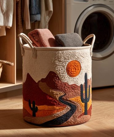 Desert Cactus Quilted Hamper: Southwestern-Inspired Laundry Basket For Stylish Storage, Bedroom & Dorm Use