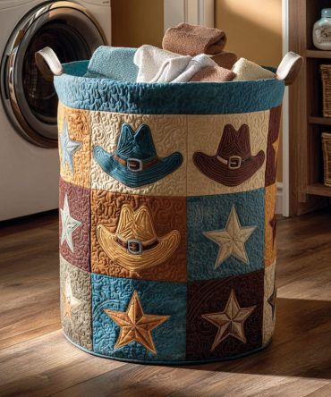 Desert Hat Dreams Quilted Laundry Hamper – Southwestern Hat Pattern Fabric Laundry Basket With Handles, Foldable Home Organizer