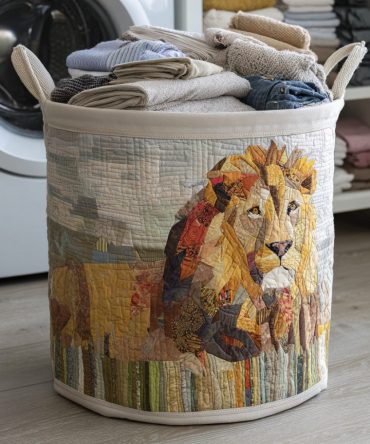 Desert Lion King Quilted Foldable Laundry Hamper — Large Decorative Fabric Laundry Basket With Reinforced Handles & Style