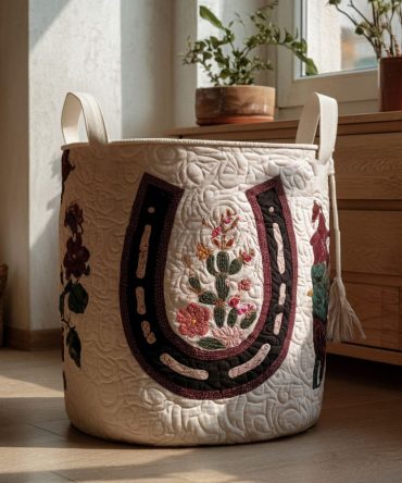 Desert Rose Rider Quilted Fabric Hamper , Large Collapsible Laundry Basket For Stylish Storage, Durable Handles & Easy Upkeep
