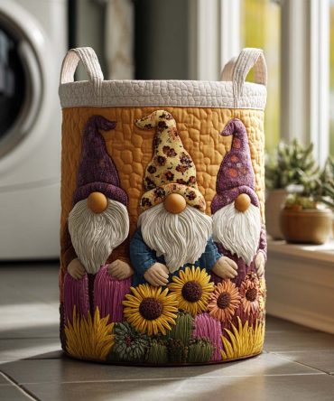 Desert Gnome Quilted Laundry Hamper – Foldable Boho Fabric Basket With Handles, Durable Bedroom & Bathroom Storage Organizer