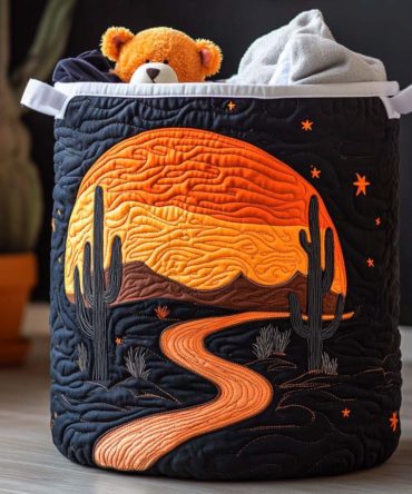 Desert Spirit Quilted Laundry Hamper - Stylish Foldable Fabric Basket With Reinforced Handles, Zip Closure & Southwestern Pattern