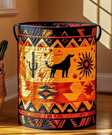 Desert Spirit Quilted Laundry Hamper — Southwestern Desert Pattern Fabric Laundry Bin, Collapsible With Durable Handles