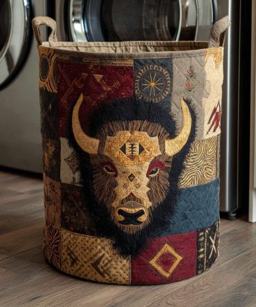Desert Tribal Buffalo Quilted Laundry Hamper — Southwestern Buffalo Print Foldable Washable Laundry Basket For Rustic Home Decor