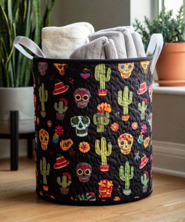 Día Del Alma Quilted Laundry Hamper — Festive Dia De Los Muertos Fabric Basket, Foldable & Machine-Washable With Sturdy Handles For Colorful Storage