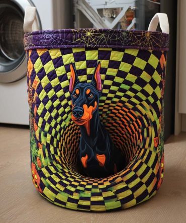 Glow Spiral Quilted Laundry Hamper — Doberman Spiral Accent, Large Collapsible Laundry Bin With Durable Handles For Stylish Home Organization