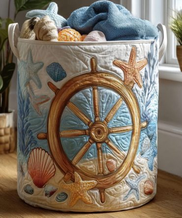 Dockside Quilted Laundry Hamper — Premium Quilted Fabric Basket With Handles, Collapsible Storage Solution For Nautical Home Décor
