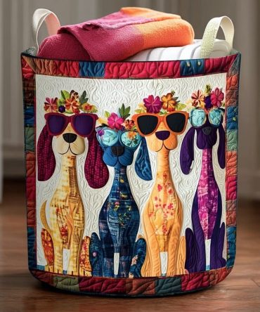 Doggie Crew Quilted Laundry Basket — Portable Collapsible Hamper With Printed Pups, Easy Storage For Pet-Friendly Homes