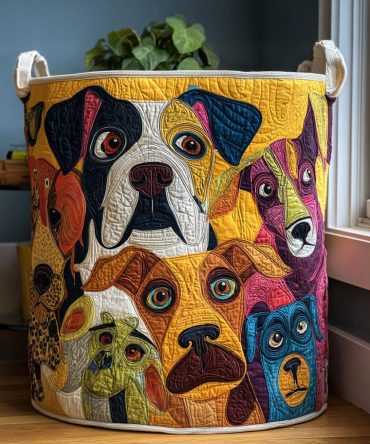 Doggone Delight Quilted Laundry Hamper — Playful Canine Print Foldable Basket, Soft Cotton-Blend, Ideal For Kids & Pet Lovers