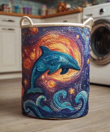 Dolphin Bay Quilted Laundry Hamper - Foldable Nautical Laundry Basket With Reinforced Handles, Breathable Interior & Compact Storage