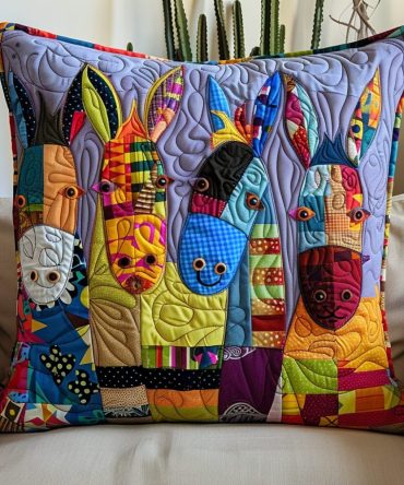 Whimsical Donkey Quilted Pillow Cover — Charming Animal Pillowcase For Kids, Farmhouse Accent, Soft Machine-Washable