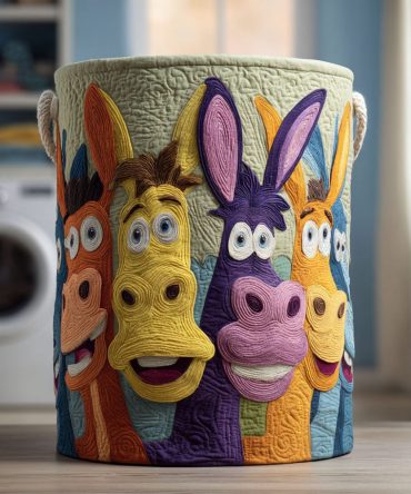 Donkey Crew Quilted Laundry Hamper — Playful Collapsible Fabric Basket With Handles, Durable & Kid-Friendly Storage