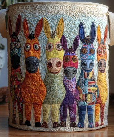 Donkey Daydream Quilted Laundry Hamper — Playful Donkey Print Storage Basket For Kids’ Rooms & Nurseries