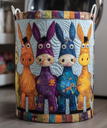 Donkey Friends Quilted Laundry Hamper — Large Decorative Fabric Basket, Collapsible Organizer For Bedrooms & Playrooms