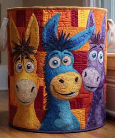 Playful Donkey Quilted Laundry Hamper - Cute Foldable Kids' Storage Basket With Animal Print For Nursery & Playroom