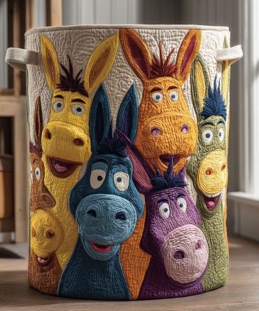 Playful Donkey Quilted Laundry Hamper — Decorative Collapsible Laundry Basket With Durable Handles For Kids’ Room & Home Storage