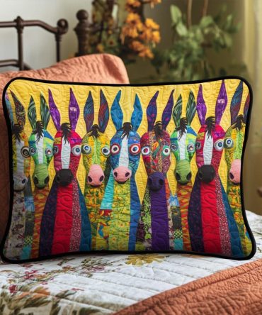 Doodle Donkeys Quilted Pillow Cover — Whimsical Farm Animal Decorative Sham, Soft Cotton-Blend, Playful Accent For Kids & Country Interiors