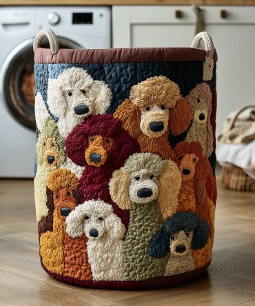 Playful Doodle Friends Quilted Laundry Hamper — Large Kids’ Collapsible Laundry Basket With Handles, Cute Cartoon Organizer For Nursery & Playroom