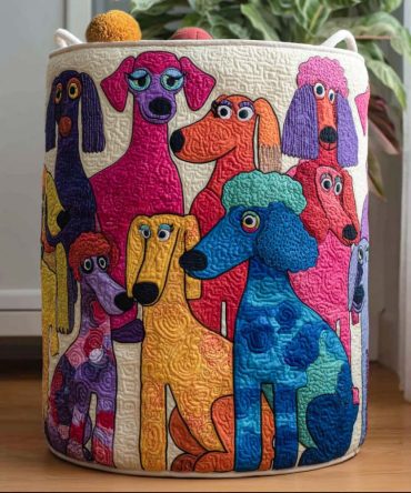 Doodle Paws Quilted Laundry Hamper — Playful Pet-Themed Fabric Laundry Basket, Collapsible Organizer For Home & Kids