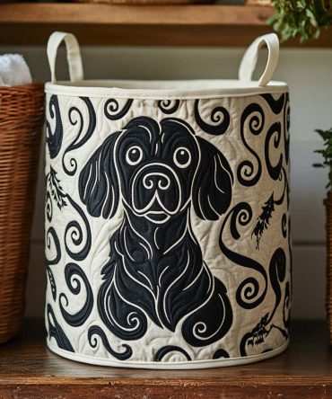 Doodle Spaniel Quilted Laundry Hamper — Playful Doodle Dog Print Foldable Laundry Basket, Cute Storage Bin For Kids & Pets