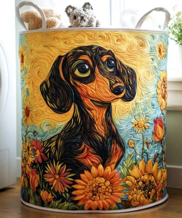 Doxie Charm Quilted Laundry Hamper — Cute Dachshund-Themed Quilted Laundry Basket With Padded Fabric, Reinforced Base & Portable Handles