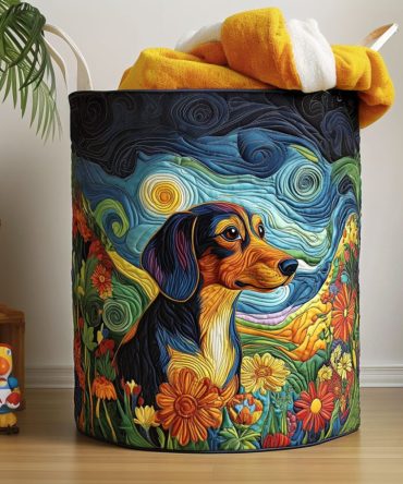 Doxie Dreams Quilted Laundry Hamper — Premium Dachshund Design Collapsible Cotton Basket With Reinforced Handles For Stylish, Functional Storage