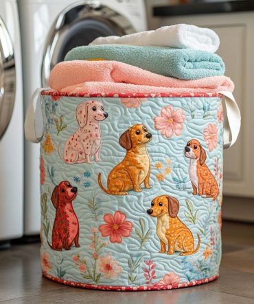 Doxie Home Haven Quilted Laundry Hamper — Decorative Collapsible Laundry Basket For Cozy Rooms, Durable Handles & Easy Storage