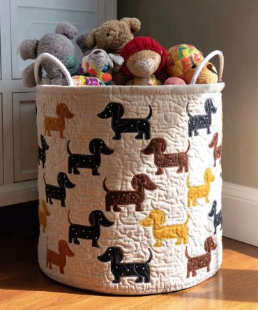 Doxie Trails Quilted Laundry Hamper — Adorable Dachshund Print Fabric Laundry Basket For Dog Lovers, Lightweight & Collapsible Storage